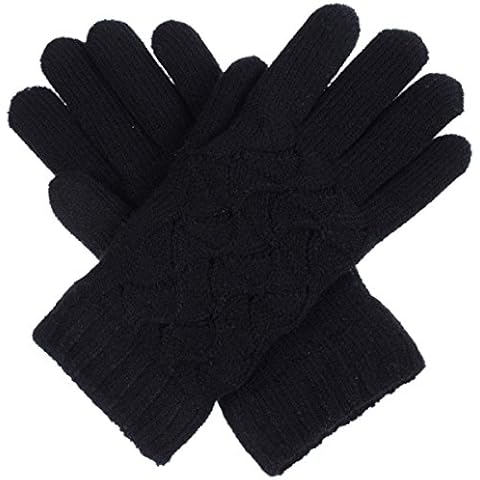 Be Your Own Style BYOS Women Winter Swirl Pattern Ultra Warm Soft Plush Faux Fur Fleece Lined Knit Gloves (Black) Cover