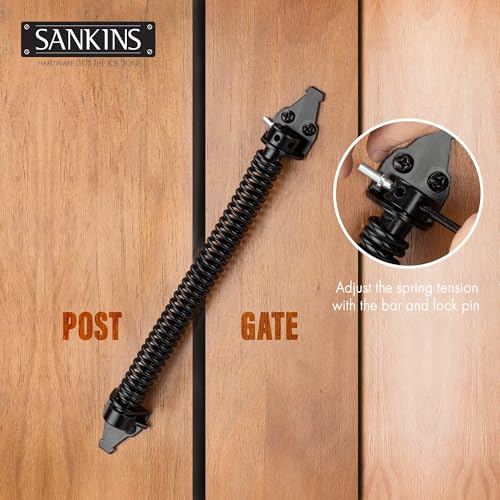 Image of 14 inch Gate Spring Self Closing Heavy Duty Outdoor Door Spring Automatic Metal Gate Closure Hardware with Adjustable Tool for Wooden and Vinyl Fence, Black, 4PCS
