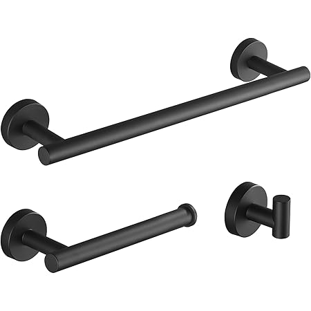 Geruike Juego de Toalleros de Baño - Juego de Accesorios de Baño de Aluminio Espacial de 3 Piezas Barra de Toalla + Portarrollo de Papel Higiénico + ...