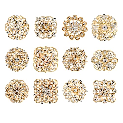 36 Pieces Wedding Bouquet Brooches for Women Fashion, Rhinestone Bulk Flower Brooch Pins for Crafts