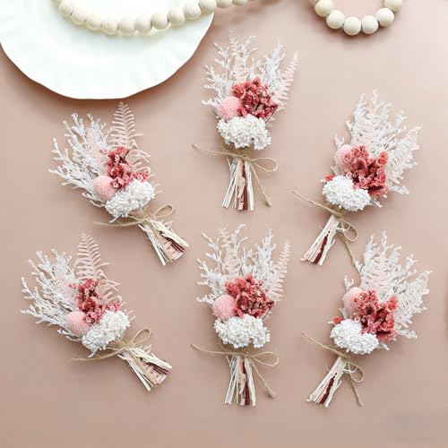 Ramo de flores secas mini artesanal 6 piezas rosa miniatura 1
