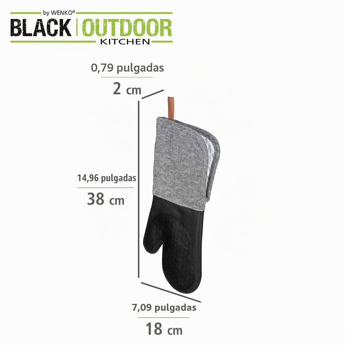 Wenko Guantes para horno Ada, set de 2 guantes para grill con palmas de silicona, protección fiable gracias a su manga extra larga, fácil de limpiar, 18 x 38 x 2 cm, negro/gris, 55041100