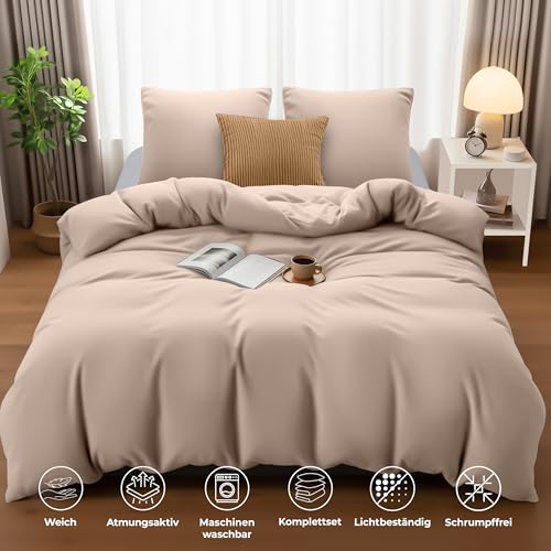 Utopia Bedding Bettwäsche 155x220 - Mikrofaser Bettbezug 155x220 cm + 2 Kissenbezüge 80x80 cm - Beige 2