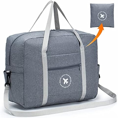 BAGZY Cabin Bag 45x36x20 for easyJet Underseat Cabin Bag, Large Foldable Duffel Bag Nylon Holdall Hand Luggage Case Carry on Luggage Flight Bag Baggage Organiser Storage 40L (Grey) Cover