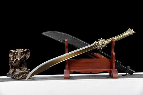 LONGSWORD - Espada de cola de vaca hecha a mano con hoja de acero forjado de alto carbono, vaina de poliuretano y accesorios de aleación negra,