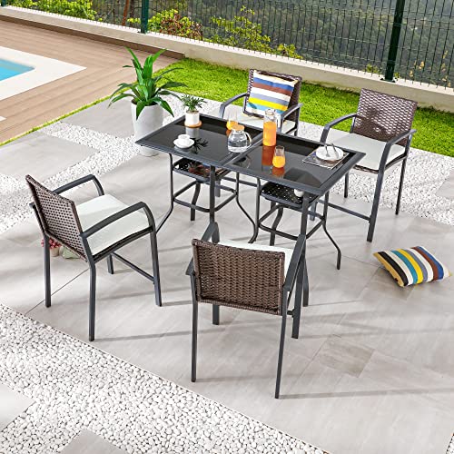 Image of LOKATSE HOME Bar Stools Counter Height Chair Set of 4 Wicker Decoracted Patio Furniture with Armrest for Garden Pool Lawn Backyard