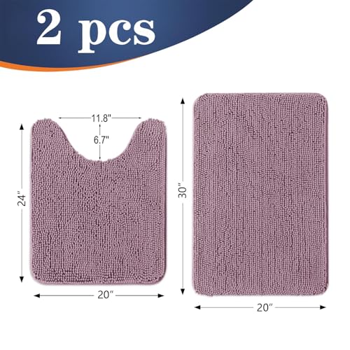Image of OLANLY Bathroom Rugs Sets 2 Piece, Soft Absorbent Chenille Bath Mats and U-Shaped Contour Toilet Mat Area Rug Set, Machine Washable Bath Carpet, Home Decor Accessories(30 inchx20 inch+24 inchx20 inch, Deep Plum)
