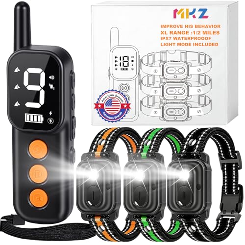 MKZ Dog Training Collar with Remote 3300FT for 3 Dogs, IPX7 Waterproof Rechargeable Training Collar with Beep, Vibration, Training Collar for Large Dogs, Small Dogs, Medium Dogs (10-120 lbs) by MKZ - Used condition - US$37.62