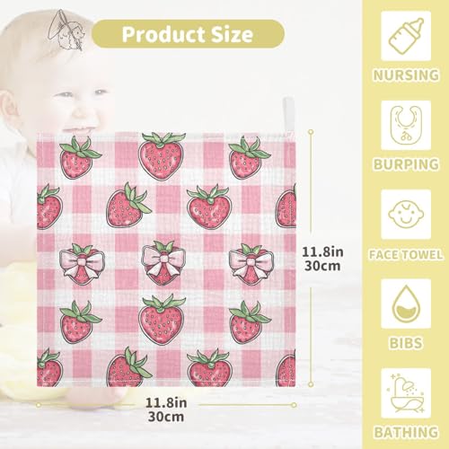 vvfelixl Preppy Flirty Strawberry Baby Burp Cloths Baby Muslin Washcloths for Boys Girls Cotton Babys Face Towel for Newborn Infants Soft and Absorbent 11.8 X 11.8 in, 5 Pack4