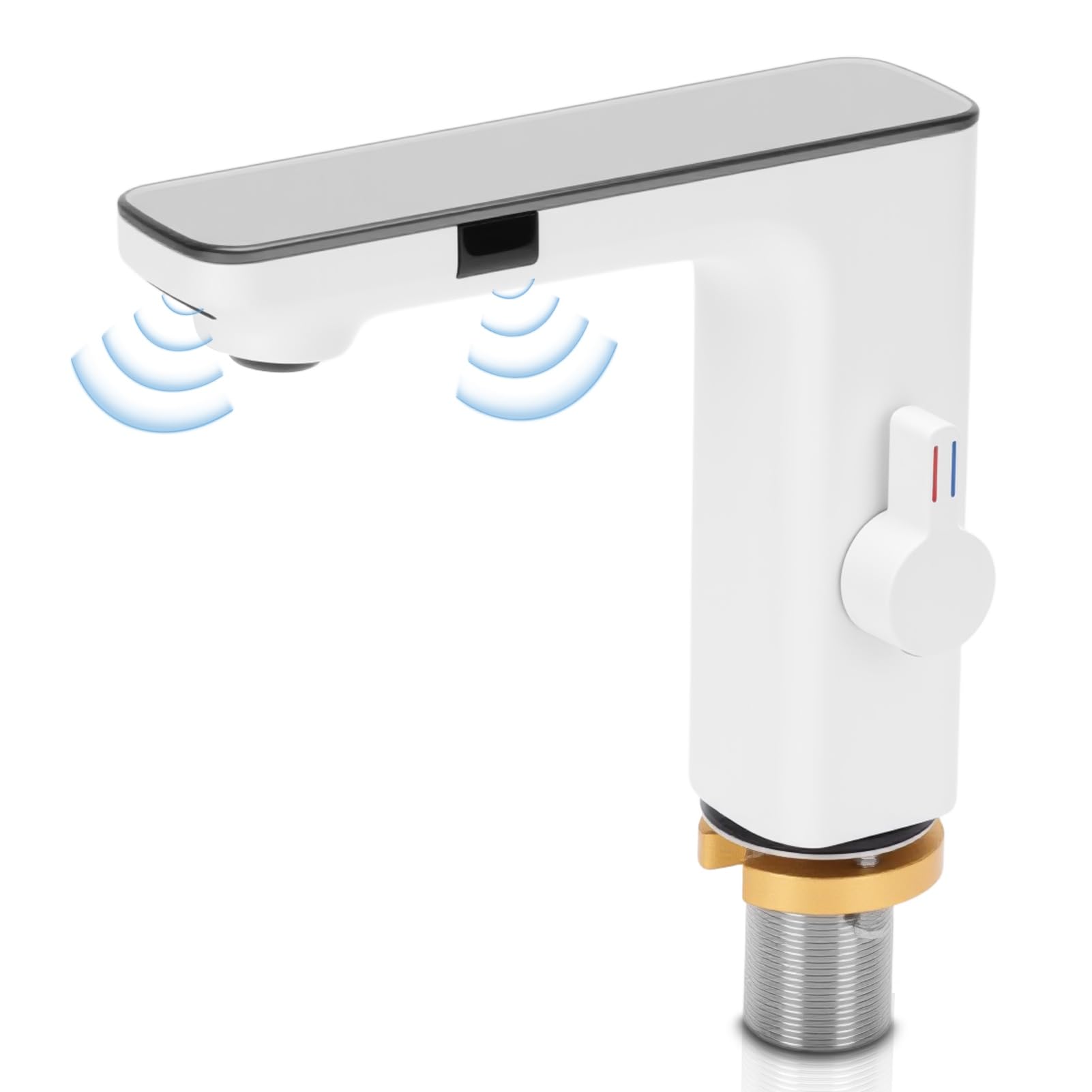 Gugxiom Rubinetto per Bagno Senza Contatto, Rubinetto Automatico con Sensore, Display Digitale, Miscelatore Acqua Calda e Fredda, Cartuccia in Ceramica, Rubinetto per Bagni, Cucine, Gabinetti (Bianco)