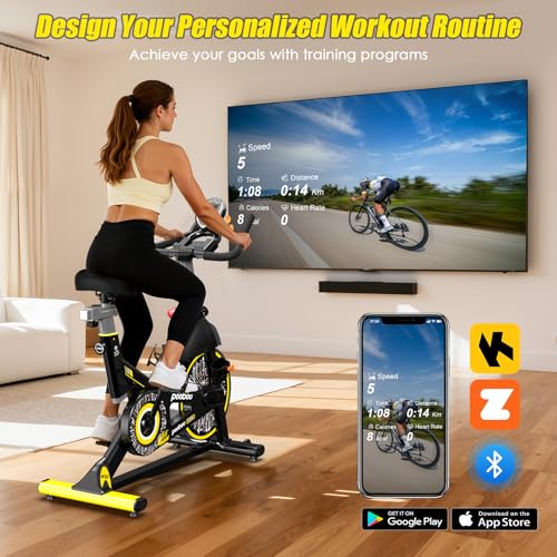 image for pooboo Exercise Bike, Brake Pad Stationary Bike for Home with Exclusiv