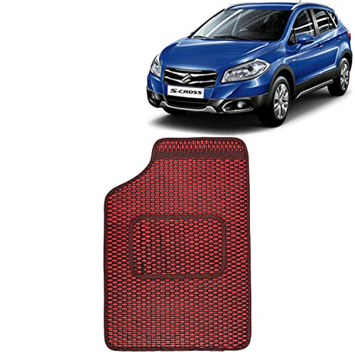 Image of Kingsway Dotted Design Car Floor Foot Mats Universal Fit for Maruti Suzuki S Cross, Model Year : 2014-2017, Water and Dustproof, Color Red, Set of 5 Pieces