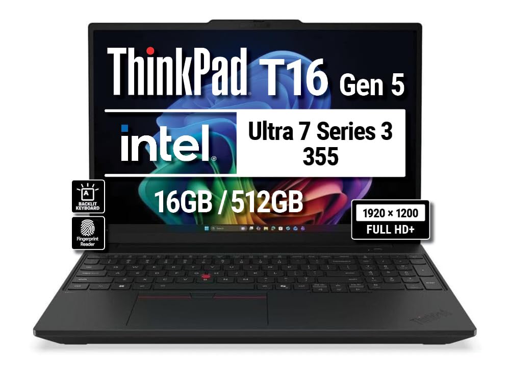 Lenovo ThinkPad T16 Gen 5 w/Ultra 7 Series 3 355, 16GB DDR5 RAM, 512GB SSD