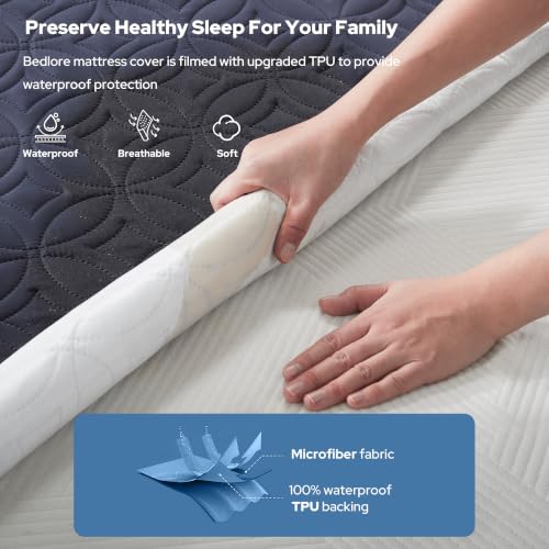 Image of BEDLORE 2 Pack Waterproof Mattress Protector, Twin XL Size Mattress Pad with Deep Pocket 6 inch-15 inch Depth, Soft Breathable Bed Mattress Cover for Bedroom, College Dorm (Navy Blue)