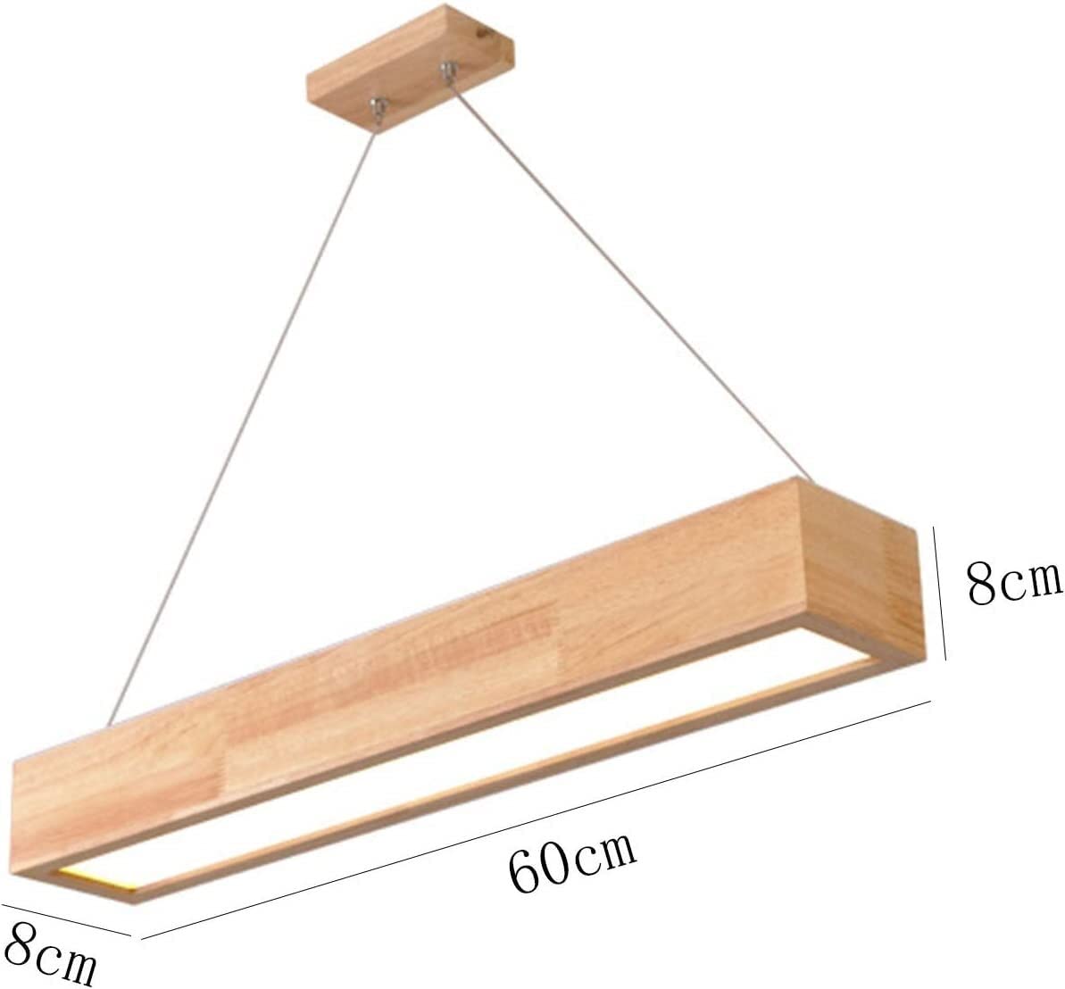 Liniowy drewniany wiszący żyrandol LED, nowoczesny minimalistyczny styl, z długą taśmą LED, idealny na wyspę kuchenną, jadalnię, salon, biuro, bar lub gabinet.