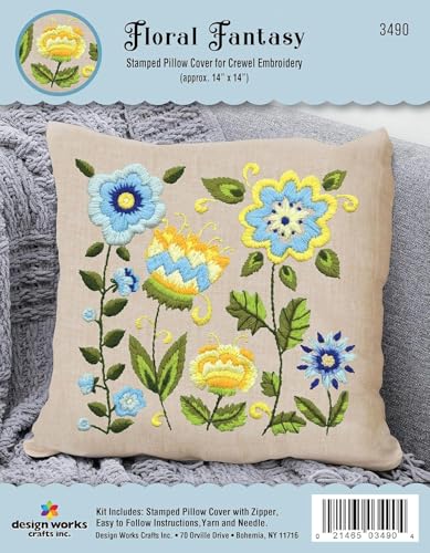Image of Design Works Crafts Inc. Floral Fantasy Crewel Pillow Kit