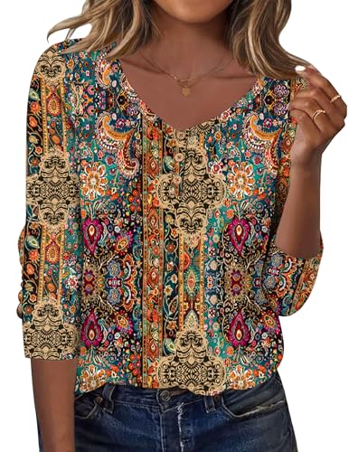 Zeagoo Womens Tops V Neck Long Sleeve Shirt Lightweight Floral Boho Blouses Dressy Casual Work Clothing XL