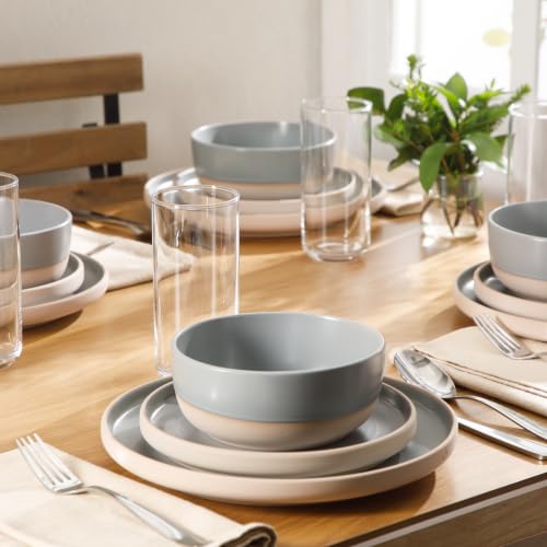 Image of Gibson Home Plates and Bowls Set, 12 Piece Dinnerware Set for 4, Grey