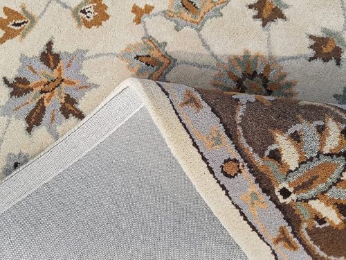 Image of Hand-Tufted Woolen Large Carpets for Living Room 9x12 feet Ivory & Brwon Color Traditional Anti-Skid Area Rug High Pile Thick Carpet & Rugs for Hall & Bedroom