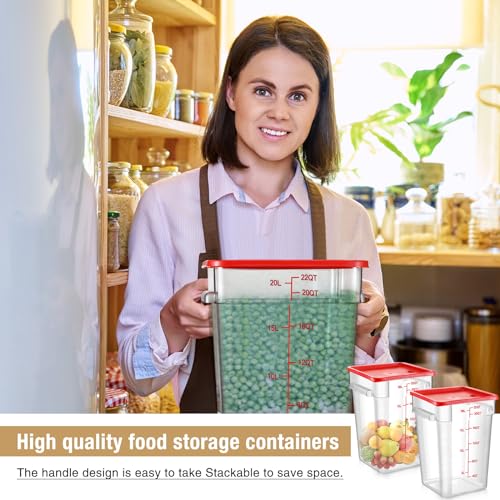 Image of Suclain 2 Pcs Square Food Storage Container Polycarbonate Clear Food Container with Lid Commercial Rice Storage with Graduations for Commercial Kitchen(22 Qt,Red)