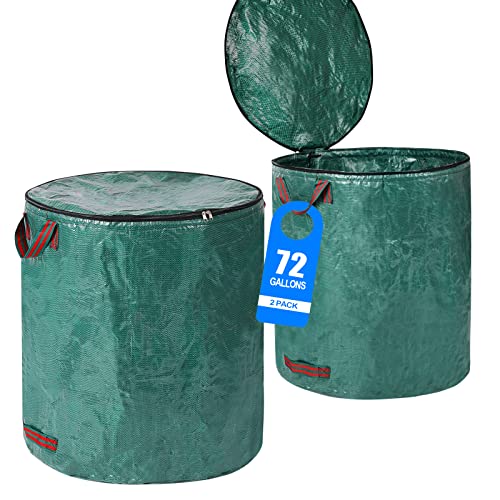 Pilntons 2 Pack 72 Gallons Reusable Garden Waste Bags with Lid Lawn and Leaf Bags Heavy duty...