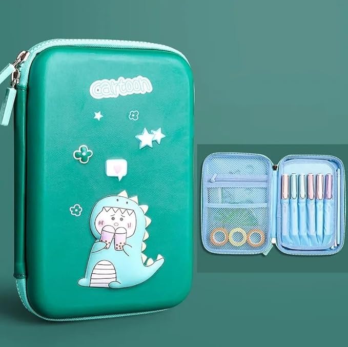 Image of Cartoon Dinosaur Theme 3D EVA Hardtop Pencil Case with Compartments - Kids Large Capacity School Supply Organizer Students Stationery Box - Girls Boys Pen Pouch (Big Dinosaour)