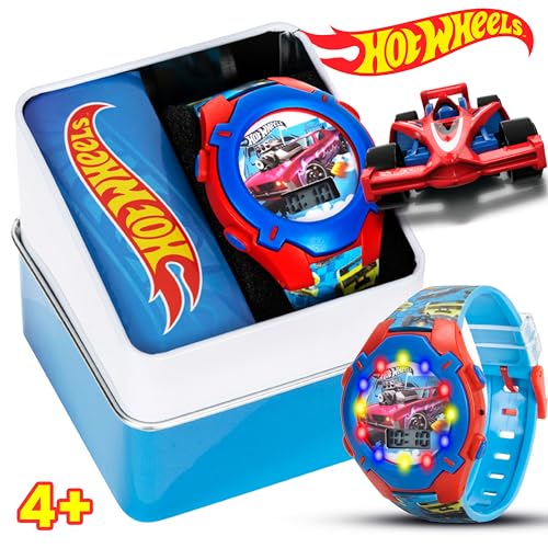 Hot Wheels Kids Watch – Rotating Dial Lights, LCD Display, Adjustable Comfortable Strap, Collectible Tin – Perfect for Boys and Girls2