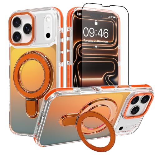 Image of Magnetic for iPhone 17 Pro Max Case with Stand [Compatible with Magsafe] [Fashion Fluorescent Design] [1 Screen Protector] Slim Translucent Matte Case for iPhone 17 Pro Max 6.9 inch 2025, Orange