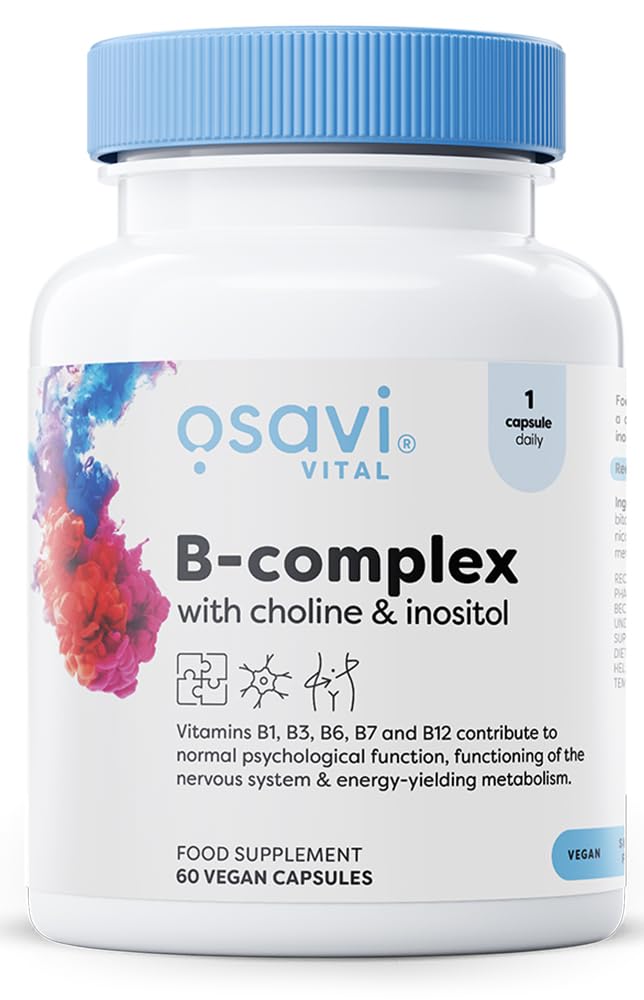Osavi B–Complex with Choline & Inositol – 60 Vegan Capsules | Complete B–Vitamin Support for Energy, Nervous System & Mental Performance | with VitaCholine® | Clean Label | Vegan–Friendly
