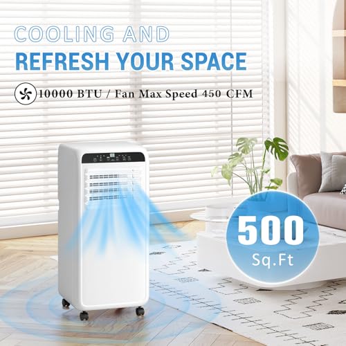 Image of Portable Air Conditioner, 10000BTU, 3-in-1 Air Conditioner Portable Up to 450 Sq.Ft. with Cool, Fan, Dehumidifier, Remote Control & Installation Kit, 24H Timer, Quiet Standing AC Unit