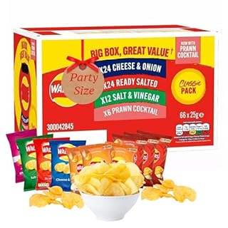 Assorted Flavour Potato Crisps Multipack - Snack Box of 66 x 25g Assorted Classic Crisps + 6 EXTRA 25g Bags, 3 x Chicken & 3 x Tomato. Giant Box of Potato Snacks for Birthday Party, Pub Snacks