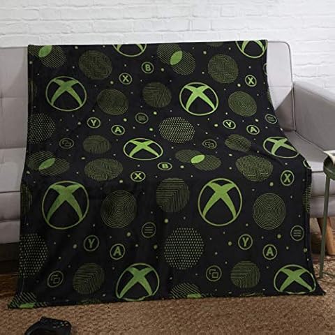Coco Moon Xbox Sphere Green Gaming Bed Fleece Blanket Bedding Ideal Boys or Teen Gamer Bedroom Accessories Gifts Present Cover