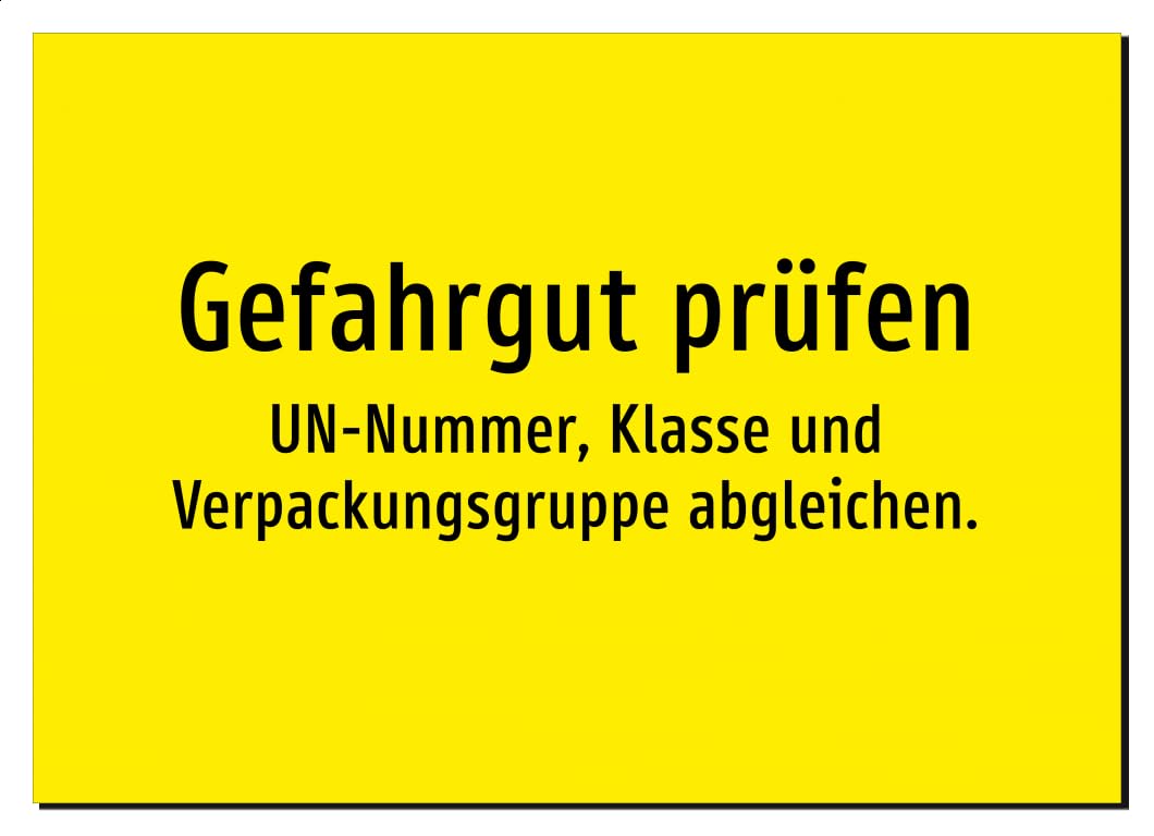 36103-DE-T-06 | Gefahrgut prüfen - UN-Nummer, Klasse und | Aluminiumschild A5, 210 x 148mm | nur Text, ohne Symbolgrafik