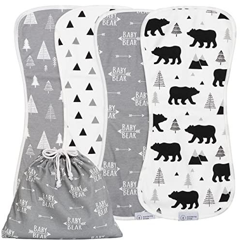 Image of Organic Burp Cloths for Baby Boys and Girls with Bag - XLarge Absorbent Burping Clothes, Newborn Towel, Milk Spit Up Rags, Burpy Cloth Bib for Unisex, Boy, Girl, Baby Bear Woodland, 4 Pack
