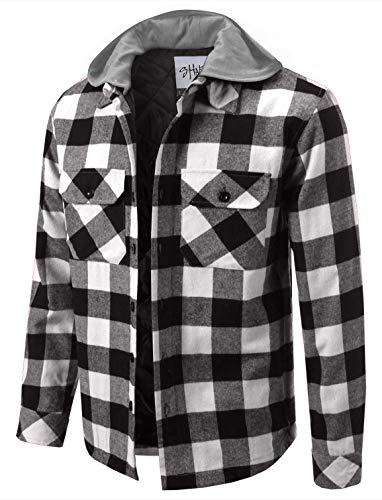 Image of Shaka Wear Men's Plaid Shirts - Flannel Long Sleeve Casual Button Up Fleece Soft Quilted Lined Jacket Regular and Big Size