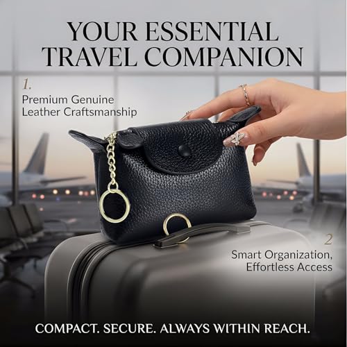 Image of Black Leather Coin Pouch, Zipper Change Holder for Loose Change & Keys
