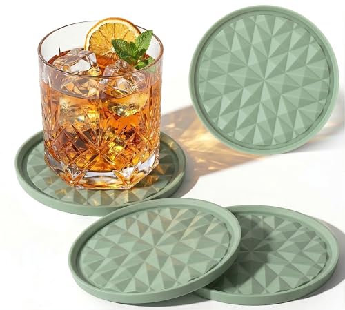 Wingcases Silicone Coasters for Drinks[4 pcs No Holder]- Cup Mat for Tabletop Protection-Non-Slip Non-Stick Coffee Table Decor Great Gift for Any Occasion Sage Green