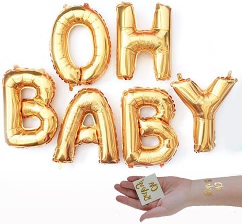 Gold OH Baby! Girl Boy Baby Shower Mylar Balloons Two Oh Baby Tattoos Decorations