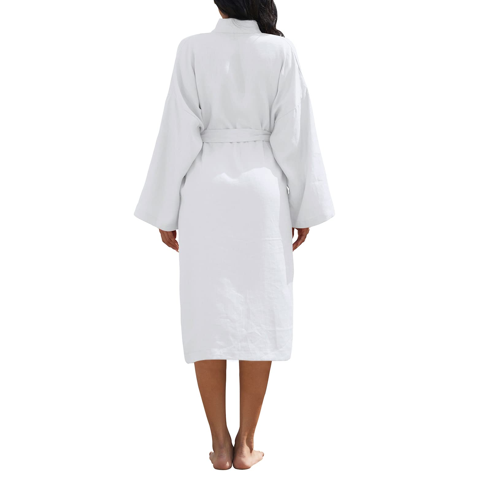 Amazhiyu Peignoir kimono en lin pur pour femme, mi-long, léger, à manches longues avec poches