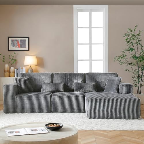 Image of 108 inch Boneless Cloud Sectional Couches for Living Room, Comfy Fluffy L Shaped Memory Foam Deep Seat Boneless Couch, Modular Sectional Sofa with Right Facing Chaise, Dark Grey