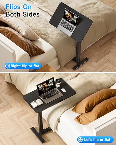 Image of BIZUM Mobile Standing Desk Laptop Desk Pneumatic with Wheels 180 Tilt Top Hospital Bed Table Portable Rolling Cart Foldable Bedside Table for Hospital&Home Use, Black
