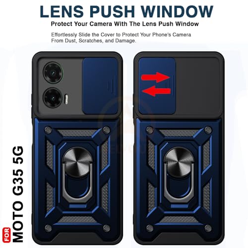 Image of Armor Bumper Back Cover Case for Motorola Moto G35 5G Rotating Camera Cover, Ring Holder & Kickstand | Heavy Duty & 360 Degree Protection Motorola Moto G35 5G Back Cover (Blue)