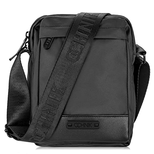 Ochnik | Bolso bandolera para hombre | Múltiples bolsillos | Nylon y piel ecológica | Resistente a la abrasión | Correa regulada | Ligero | Tamaño compacto | Diseño moderno, Negro , One size Cover