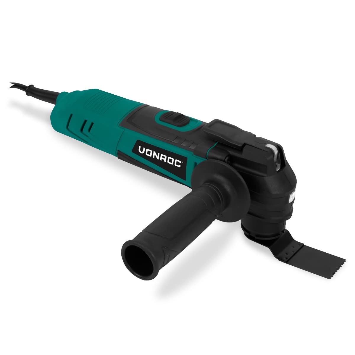 VONROC Multiherramienta oscilante 350W - Velocidad variable 12.000-22.000 r/min. - Incluye base de lijado, cuchilla de corte por inmersión, cuchilla rascadora y adaptador de polvo