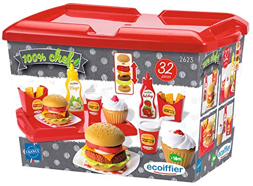 Jouets Ecoiffier – 2623 - Set Hamburger pour enfants – Imitations d'aliments – 36 pièces – Dès 18 mois – Fabriqué en France