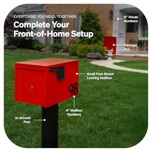 Image of adoorn Package Delivery Boxes for Outside - Small Anti-Theft Secure Package Box - Free Standing Parcel Drop Box - Weatherproof Construction - Durable Steel - 29.5 inch H x 20.5 inch W x 10.5 inch D - Red