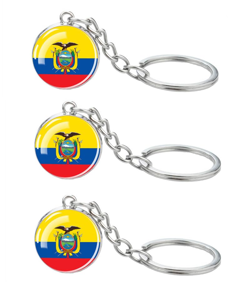 LLBFHH Lot de 3 porte-clés drapeau de l'Amérique du Sud, porte-clés cool pour clés de voiture, porte-clés et porte-clés en acier inoxydable, Equateur, 0.1