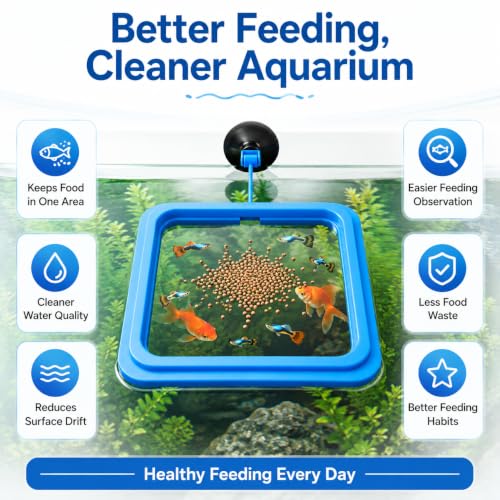 Image of VAYINATO Plastic Fish Feeder for Aquarium Tank Floating Food Feeding Ring, Square - Aquarium Fish Tank Accessories Cichild, Beta, Goldfish, Spirulina and Koi Pond - with Suction Cup