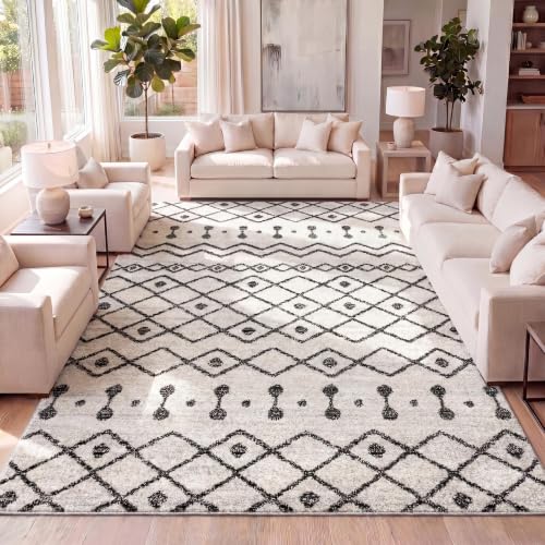 Image of JONATHAN Y Aksil Moroccan Beni Souk Cream /Black Indoor Area Rug, 3x5, Bohemian, Scandinavian, Easy-Cleaning for Living Room, Bedroom, Kitchen, Pet Friendly, Non-Shedding (MOH208A-3)
