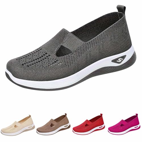 Women Orthopedic Walking Shoes, Lightweight Closed Toe Summer Sneaker, Casual Soft Sole Breathable, Slip on Arch Support Trainers, Mesh Up Athletic Shoes